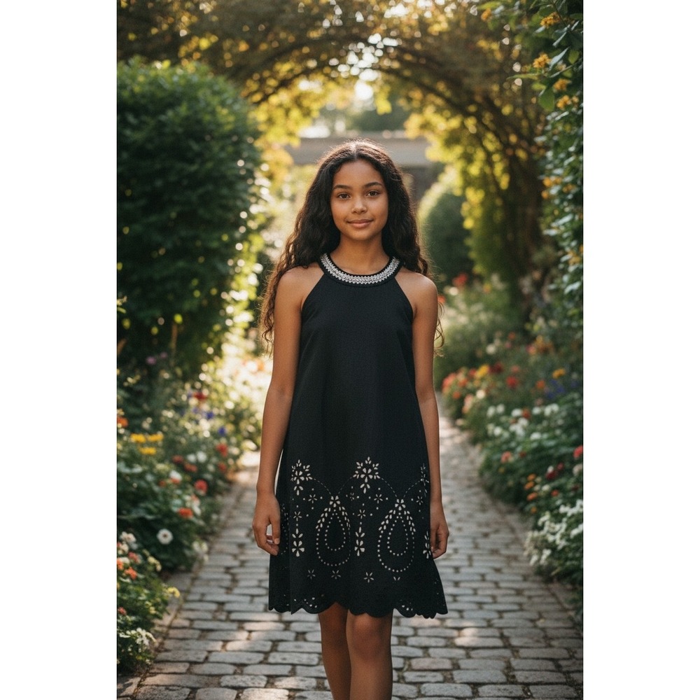 Speechless Dress Girls Size 12 Black A-Line Knee Beaded‎ Laser Cut Hem party